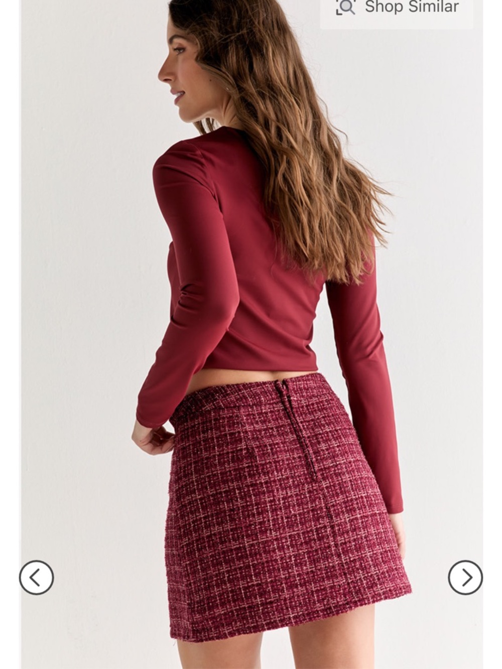 Francesca's Collections Blue Rain Burgundy Tweed Skirt - Picture 2 of 12